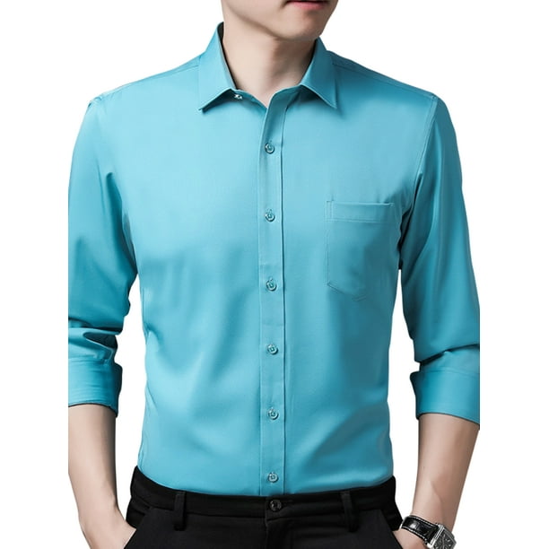 Classic Mens Shirt Long Sleeve Smart Office Formal Business Bar Plain Double Cuf
